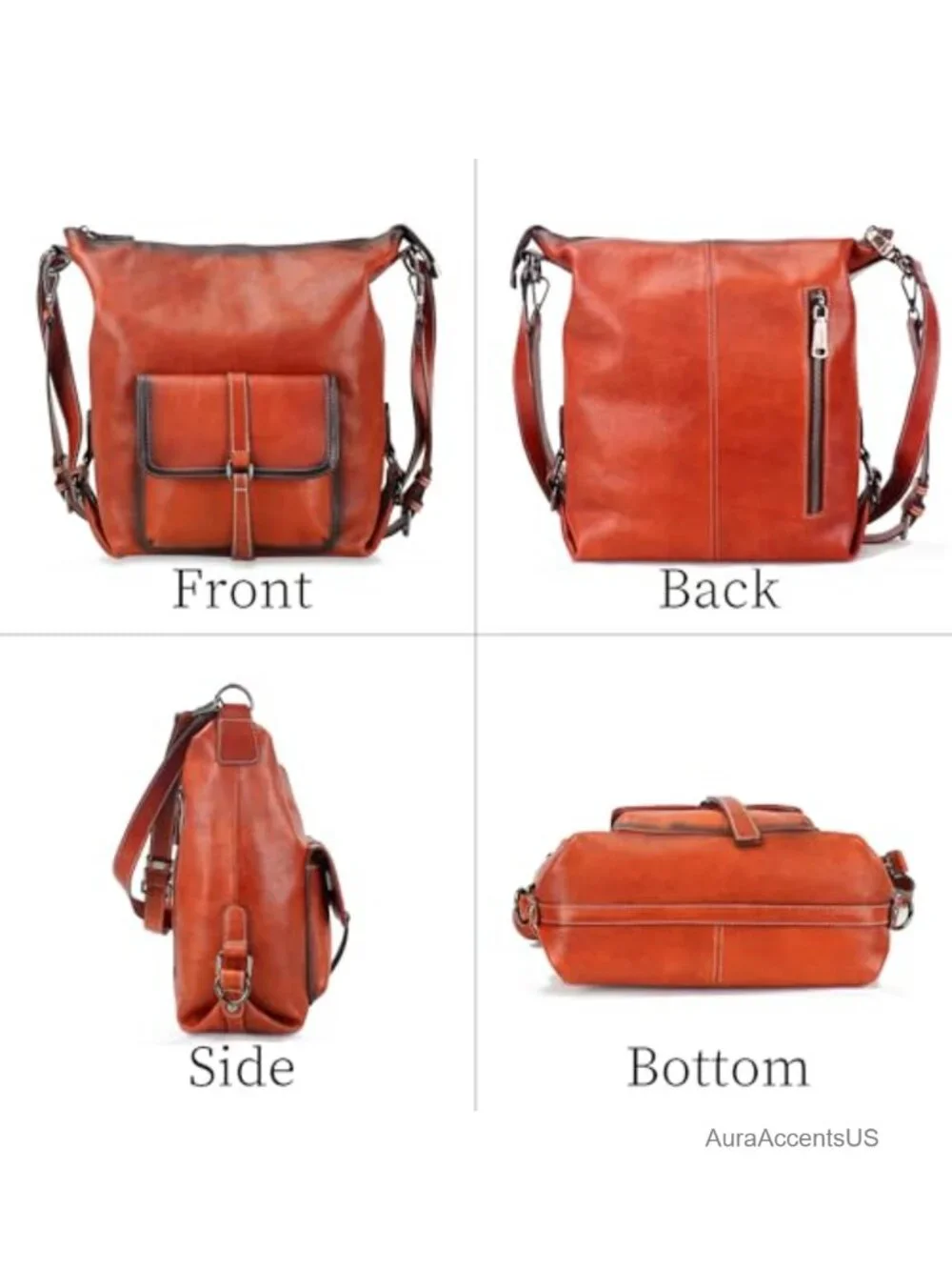Genuine Leather Convertible Hobo Crossbody Backpack 3-in-1 Purse